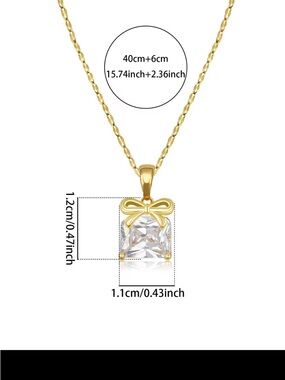Gold Bow Pendant Necklace with Clear Stone - Women Jewelry